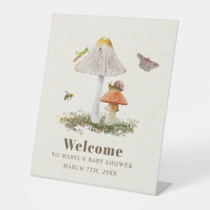 Insects Mushroom Woodland Nature Baby Shower Pedestal Sign