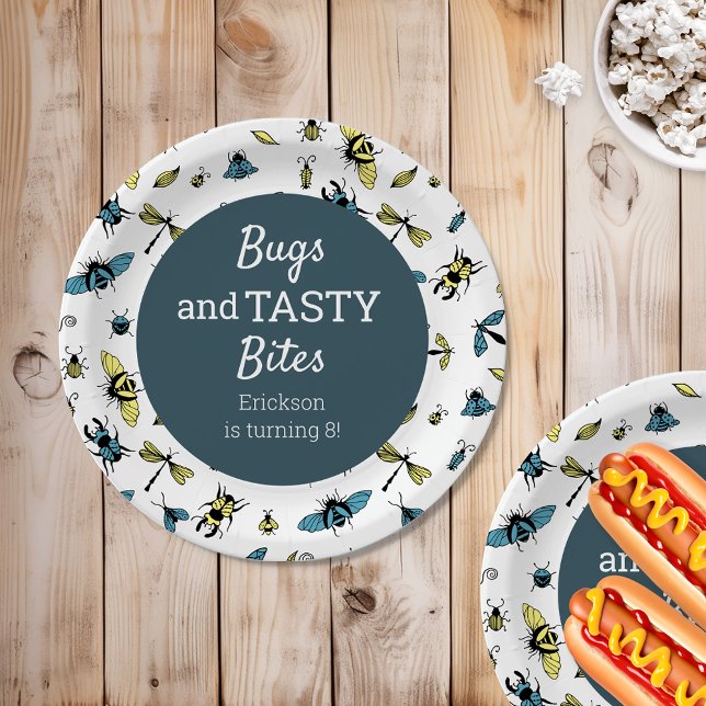 Insects Outdoor Birthday Party | Slate Blue Paper Plate (Creator Uploaded)