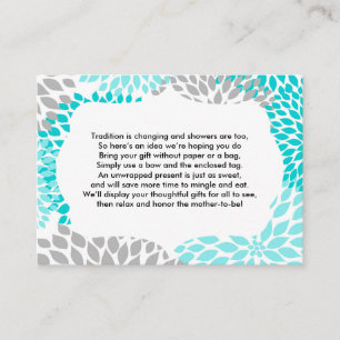 Insert card for baby bridal shower turquoise mums