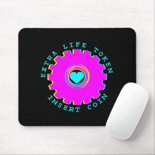 Insert Coin Retro Arcade Extra Life Gamer Heart Mouse Pad