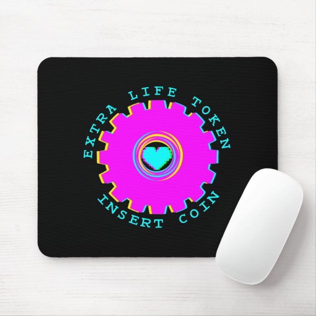Insert Coin Retro Arcade Extra Life Gamer Heart Mouse Pad (With Mouse)