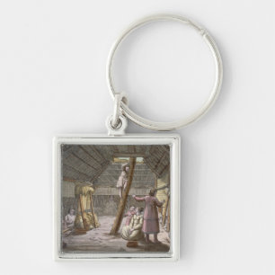 Inside a house in Alaska (colour engraving) Key Ring