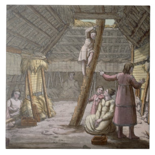 Inside a house in Alaska (colour engraving) Tile