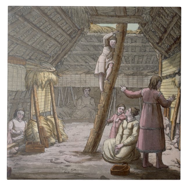 Inside a house in Alaska (colour engraving) Tile (Front)
