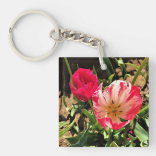 Inside a Pink & White Tulip Key Ring