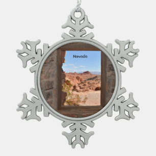 Inside cabin view of the Valley of Fire     Snowflake Pewter Christmas Ornament