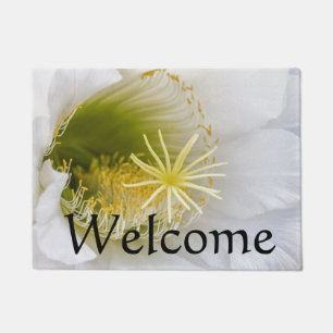 Inside of a White cactus in bloom Doormat