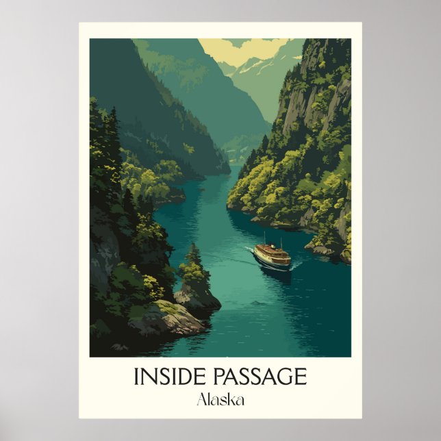 Inside Passage Alaska Fjord Boat Poster (Front)