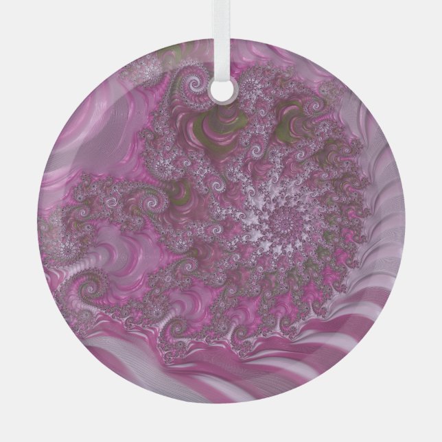 Inside the Pink Nautilus Shell Fractal Abstract Glass Tree Decoration (Front)