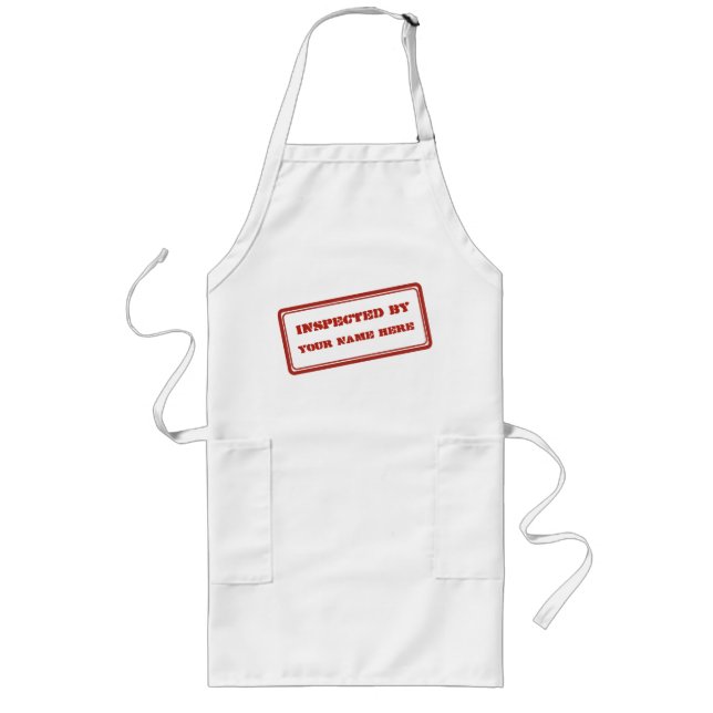 Inspected By Customisable Red Rubber Stamp Long Apron (Front)