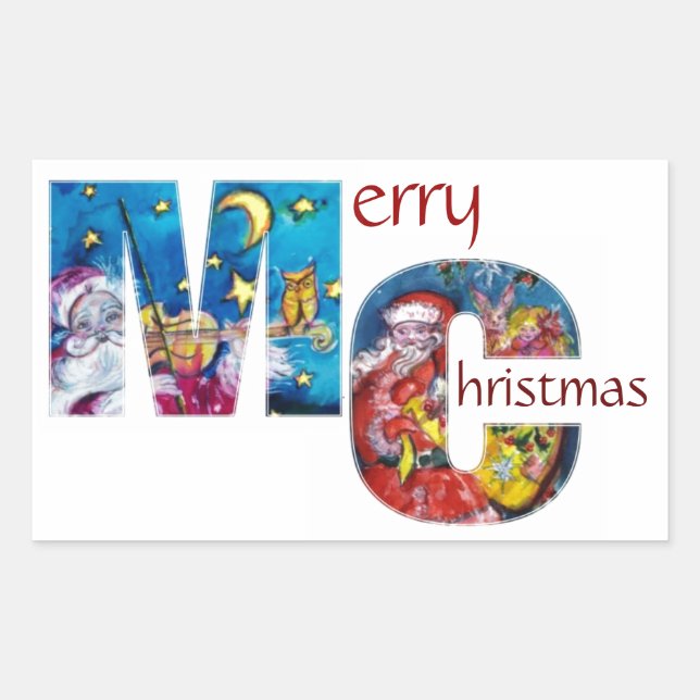 INSPIED SANTA  WITH CHRISTMAS GIFTS MONOGRAM RECTANGULAR STICKER (Front)