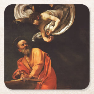 Inspiration Saint Matthew Caravaggio painting art Square Paper Coaster