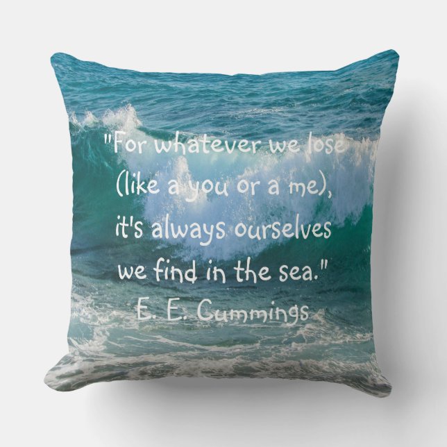 Inspiration Sea Wave Nautical E.E. Cummings Quote Cushion (Front)