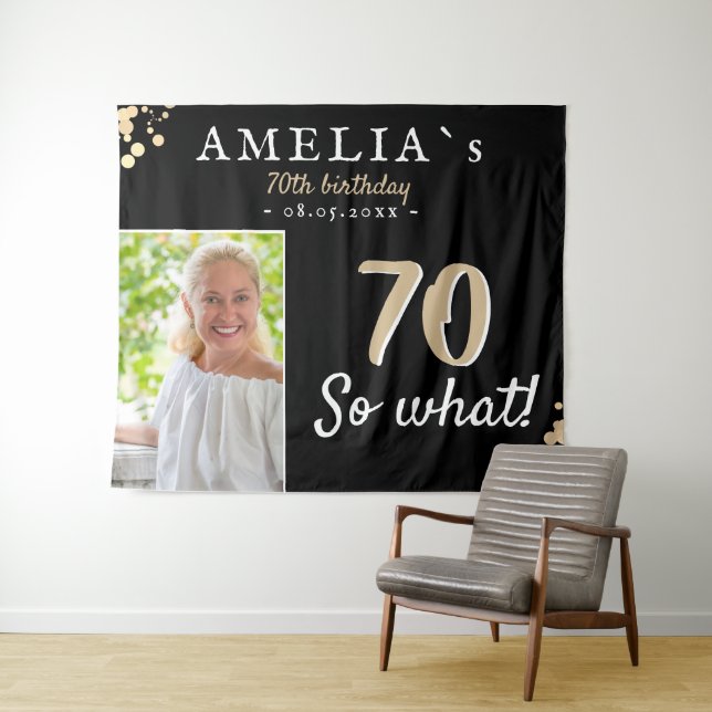 Inspirational 70th Birthday Black Photo Backdrop Tapestry (In Situ (Horizontal))