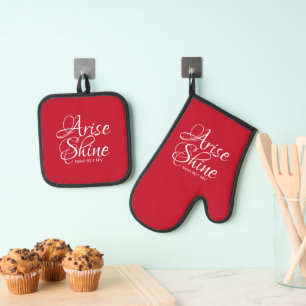 Inspirational Arise and Shine Christian Faith Red Oven Mitt & Pot Holder Set