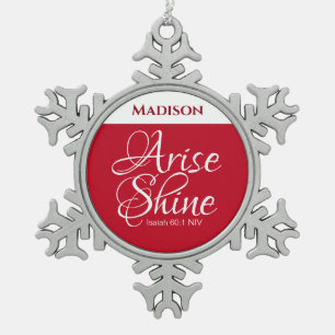 Inspirational Arise and Shine Faith Red Snowflake Pewter Christmas Ornament