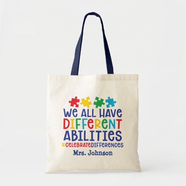 Inspirational Autism Teacher Personalized Tote Bag (Front)