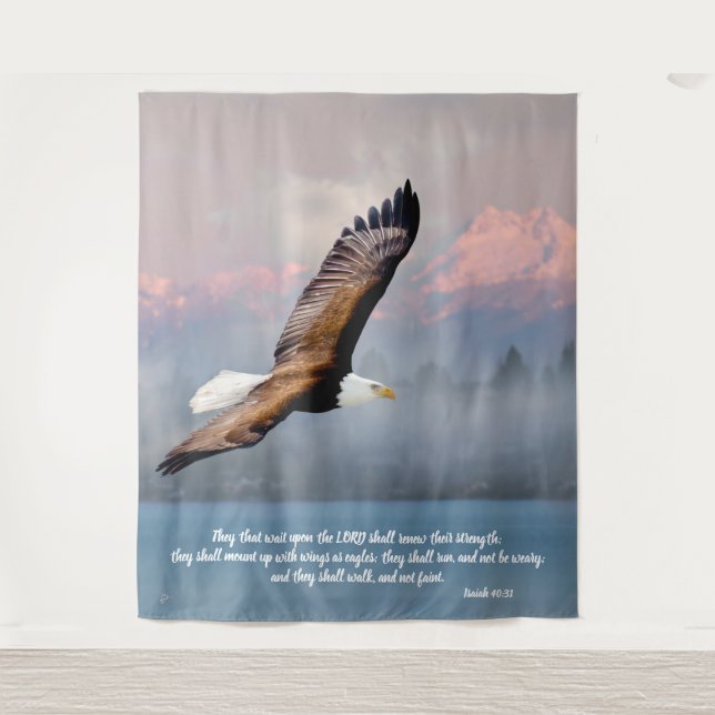 Inspirational Bald Eagle Scripture Verse Tapestry (Front)