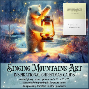 Inspirational Bear & Lantern Bible Verse Christmas Holiday Card