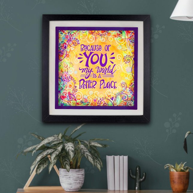 Inspirational Because of You Yellow Classroom Poster (Creator Uploaded)