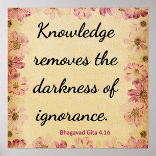 Inspirational Beige Pink Gita Knowledge Quote Art Poster