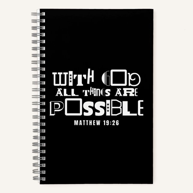 Inspirational Bible Quote With God All Things Notebook (Front)