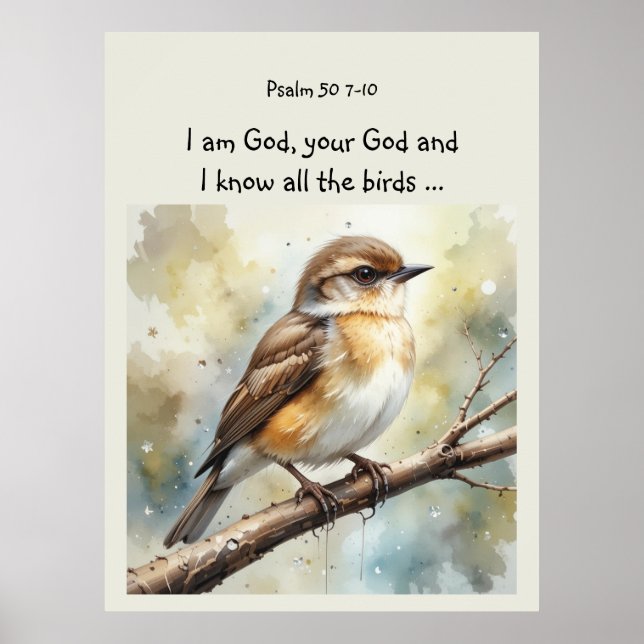 Inspirational Bible Scripture Quote Psalm Birds Poster (Front)