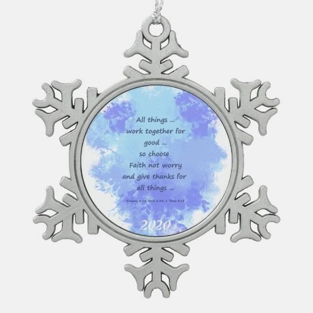 Inspirational Bible Scripture Quotes Snowflake Pewter Christmas Ornament (Front)