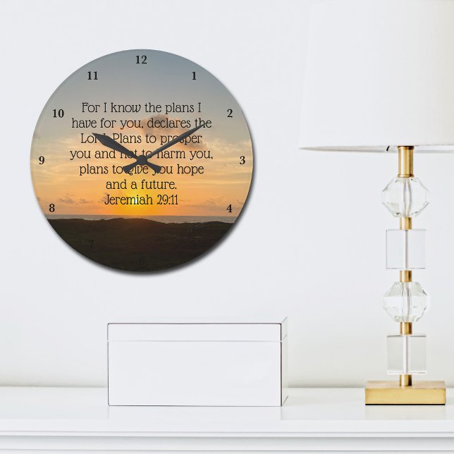 Inspirational Bible Verse Jeremiah 29:11 Sunset Large Clock (Creator Uploaded)