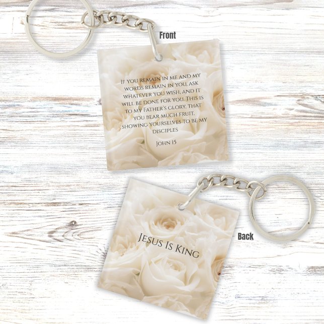 Inspirational Bible Verse John 15 White Roses  Key Ring (Creator Uploaded)