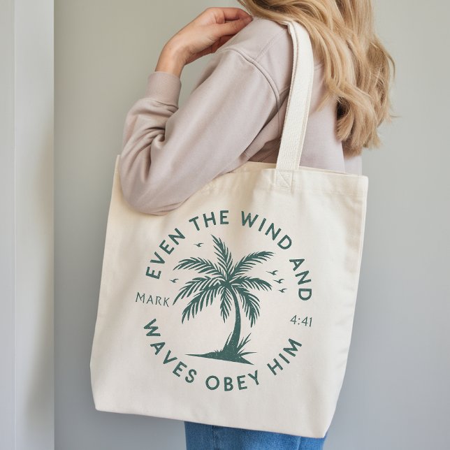 Inspirational Bible Verse Tote Bag Gift for Her (Even the Wind and Waves Obey Him Tote Gift for Her, Faith Based Tote Bag Christian Birthday Gift)