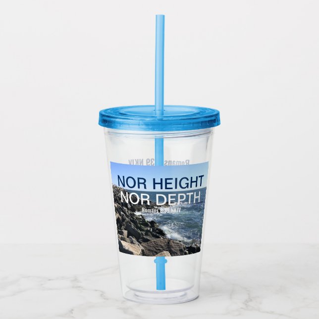 Inspirational Bible Verse Waves of the Sea Blue Acrylic Tumbler (Front)