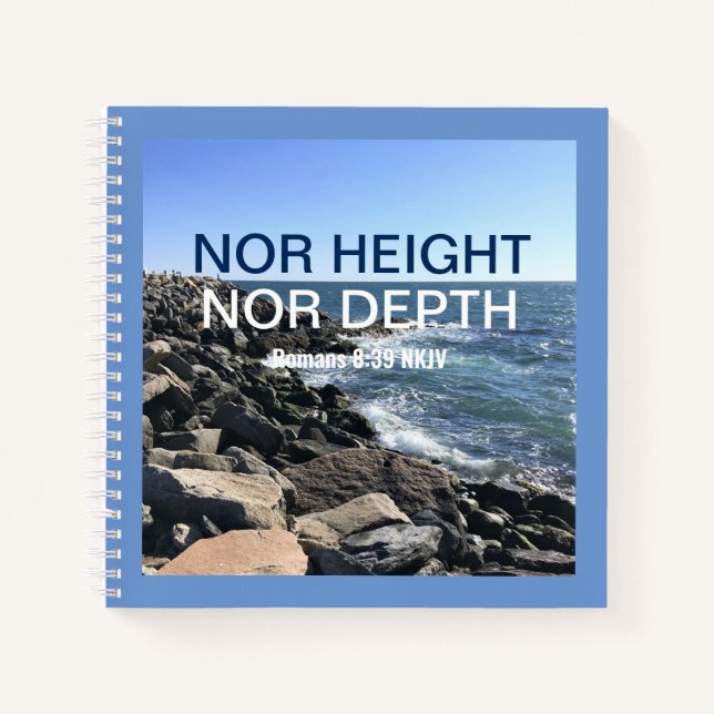 Inspirational Bible Verse Waves of the Sea Blue Notebook (Front)