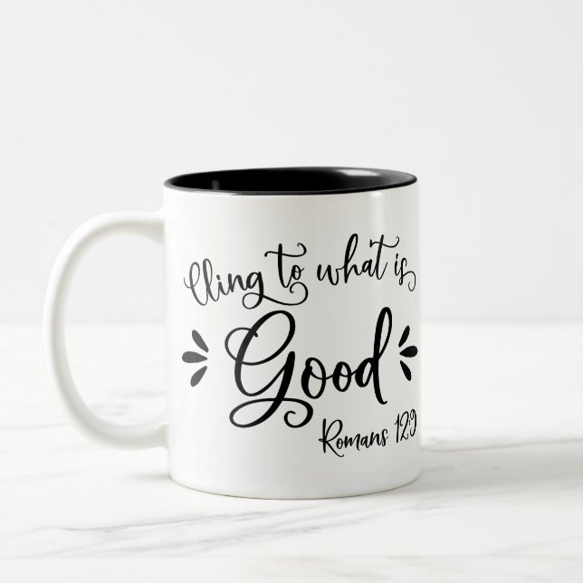 Inspirational Bible Verses - Romans 12:9 Two-Tone Coffee Mug (Left)