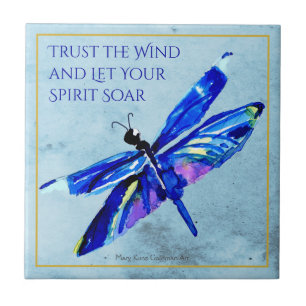 Inspirational Blue Dragonfly Let Your Spirit Soar Tile