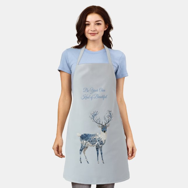 Inspirational Blue White Chic Deer Fox Apron (Worn)
