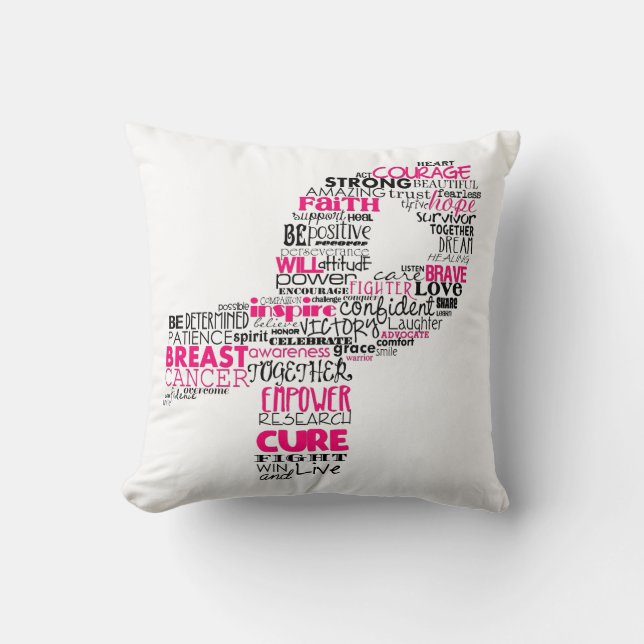 Inspirational Breast Cancer Awareness Ribbon Cushion (Front)