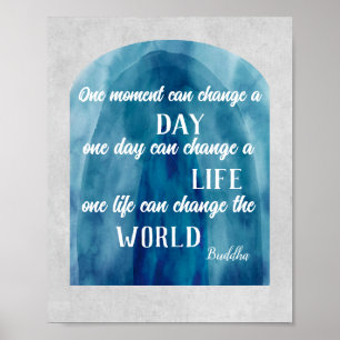 inspirational Buddha quote blue and gray watercolo Poster