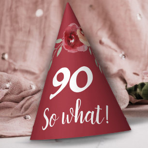 Inspirational Burgundy Roses Floral 90th Birthday Party Hat