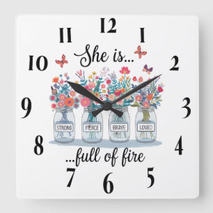 Inspirational Butterfly/Floral Bible Scripture Square Wall Clock