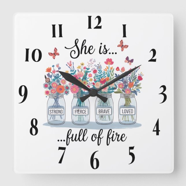 Inspirational Butterfly/Floral Bible Scripture Square Wall Clock (Front)