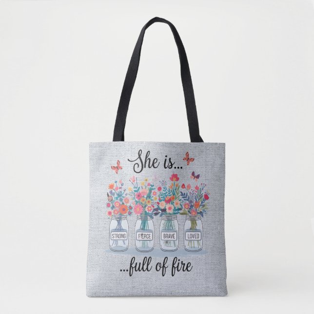 Inspirational Butterfly/Floral Bible Scripture Tote Bag (Front)