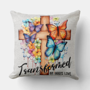 Inspirational Butterfly/Floral Cross Scripture Cushion