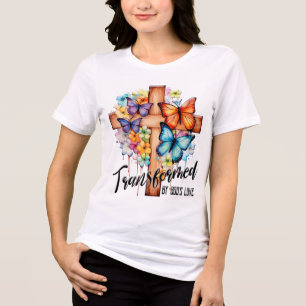 Inspirational Butterfly/Floral Cross Scripture Tri-Blend Shirt