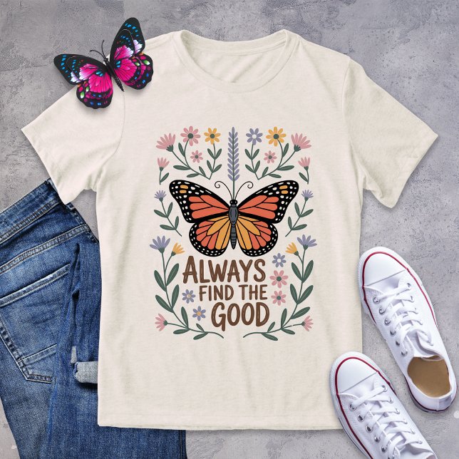 Inspirational Butterfly Floral Positivity Tri-Blend Shirt (Creator Uploaded)
