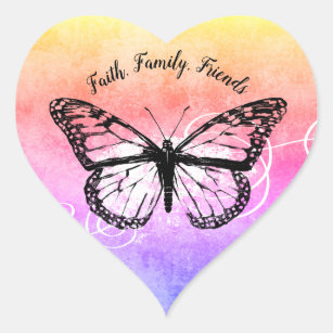 Inspirational Butterfly Rainbow Faith Friends Heart Sticker