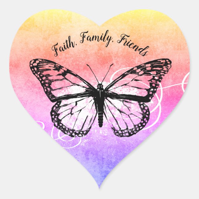 Inspirational Butterfly Rainbow Faith Friends Heart Sticker (Front)