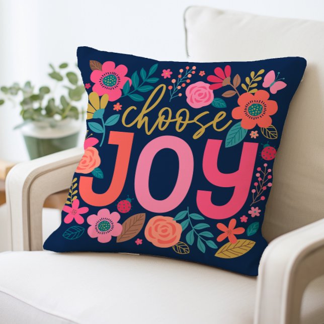 Inspirational Choose Joy Floral Pillow, Motivation Cushion (Creator Uploaded)