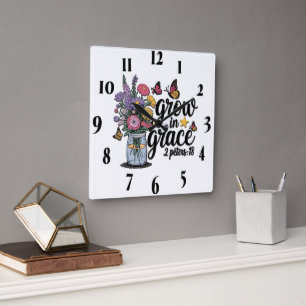 Inspirational Christian Bible Verse /Scripture Square Wall Clock