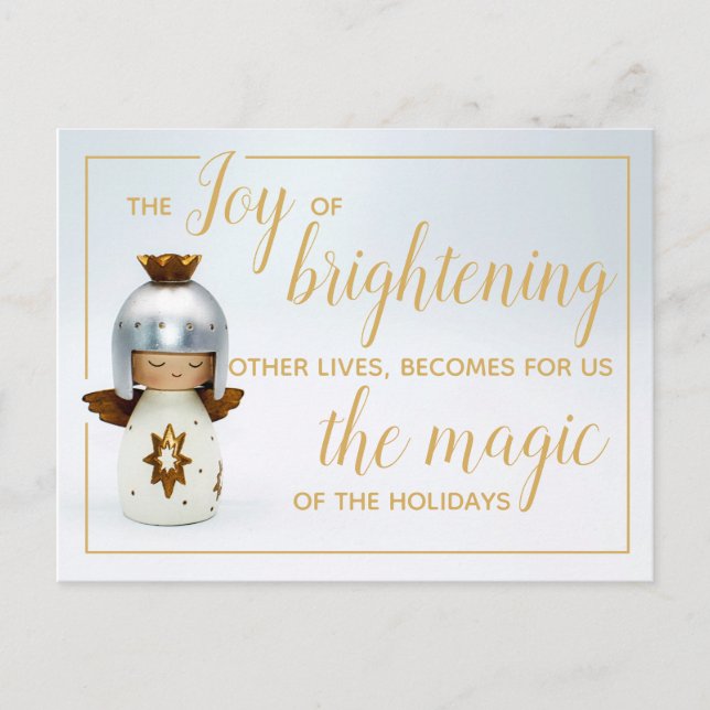 Inspirational Christmas quote w/ angel & gold text Postcard (Front)